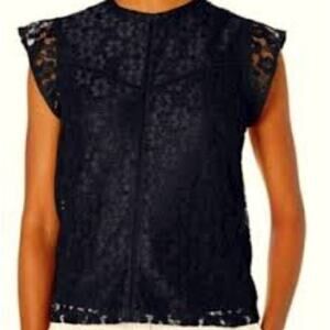 Nanette Lepore Crochet Lace Overlay Top Size‎ Medium Embellished Keyhole Boho